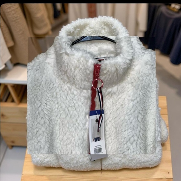 Tommy Hilfiger Women's Zip Front Solid Sherpa Jacket, Sailcloth, Large   - Picture 15 of 16